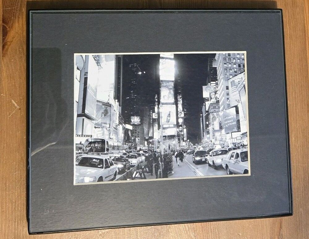 Vintage Times Square New York City NYC B&W Photo Framed & Matted 8 X 10